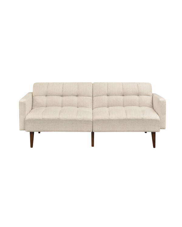 Marcel Sofa Bed in Hazelnut Cream, front view with grid-tufted look