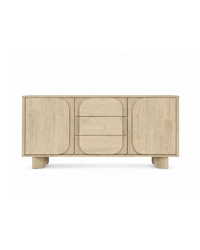 Aykah acacia Mariela Sideboard, front view with soft-close doors