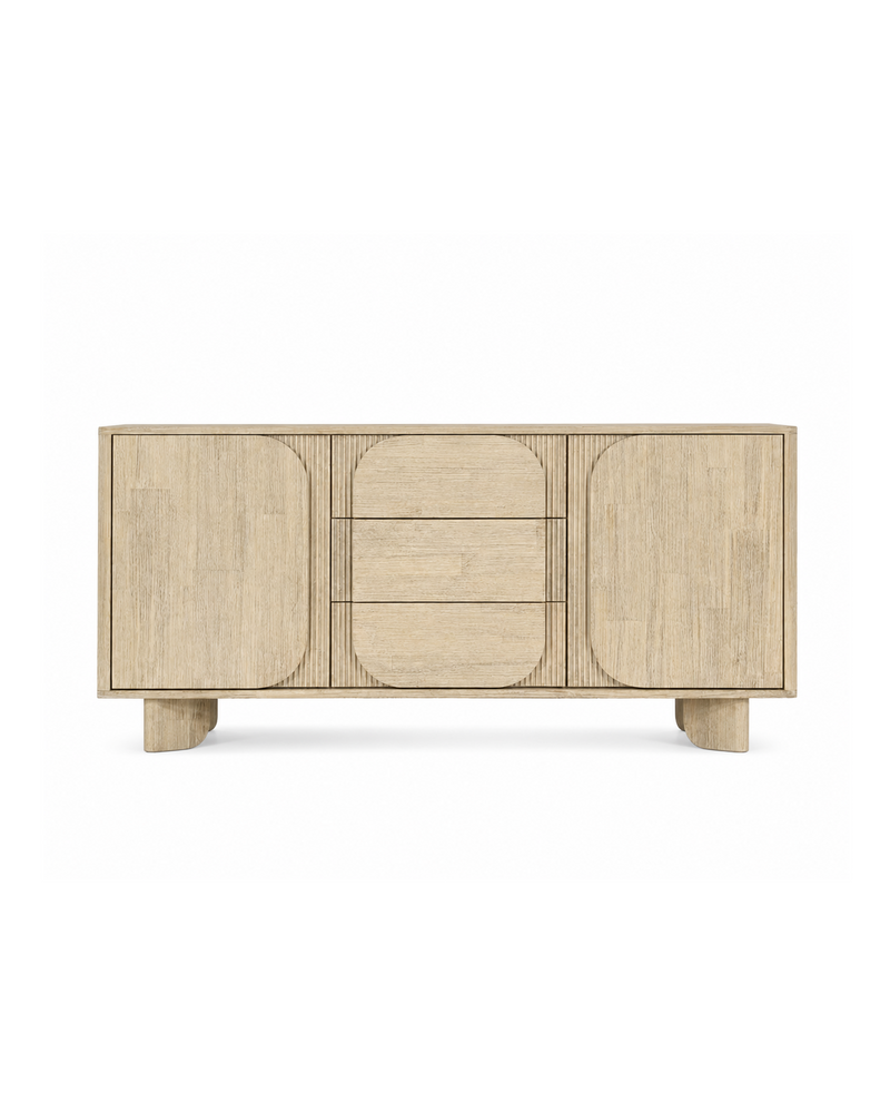 Aykah acacia Mariela Sideboard, front view with soft-close doors