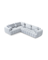 Bouclé Mellow Sectional in Silver Mist, left facing, side profile showing frame depth