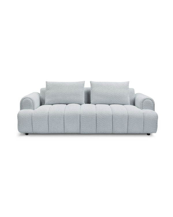 Aykah bouclé Mellow Sofa, back view showing the finished reverse
