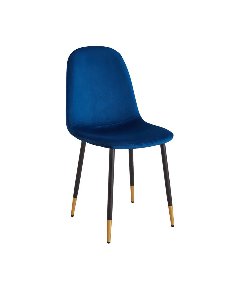 Mink Velvet Dining Chair in Blue, three-quarter view showing seat depth