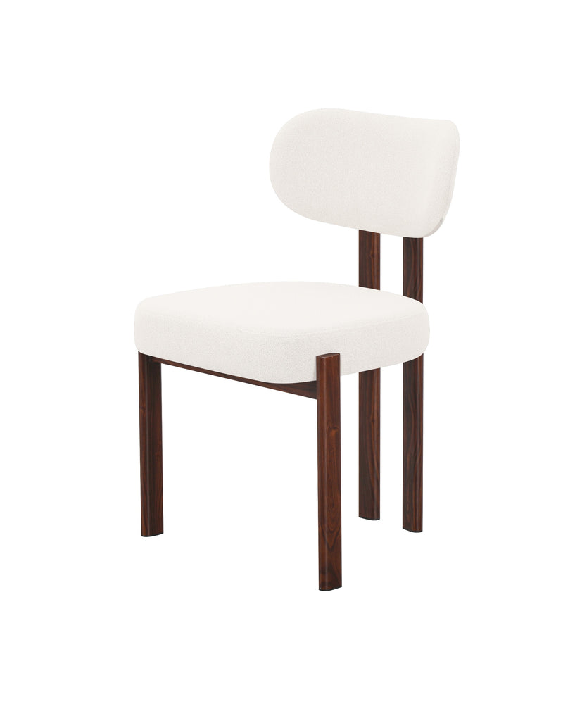Mirae Dining Chair in Almond Cream with Walnut, three-quarter view