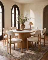 Mirae Dining Chair in Almond Cream with Oak, styled in a dining room