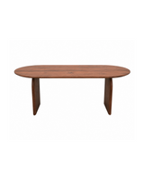 Aykah acacia Mysa Dining Table, front view with curved panel legs