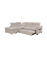 Aykah Ollie Sectional, left facing, pull-out bed extended, wide view