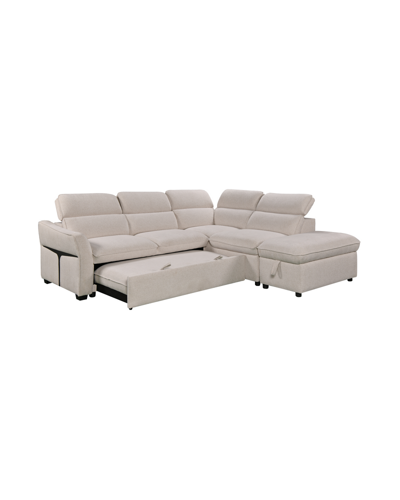 Aykah Ollie Sectional, right facing, pull-out bed extended, wide view