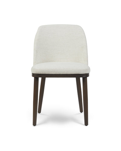 Aykah Raya Dining Chair in Cashmere Cream, front view with curved back
