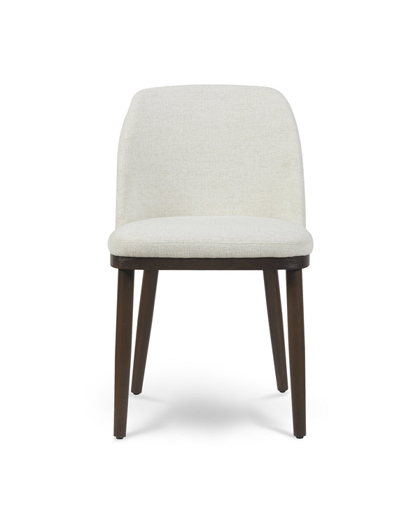 Aykah Raya Dining Chair in Cashmere Cream, front view with curved back