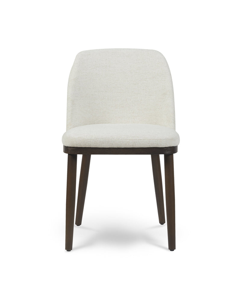Aykah Raya Dining Chair in Cashmere Cream, front view with curved back
