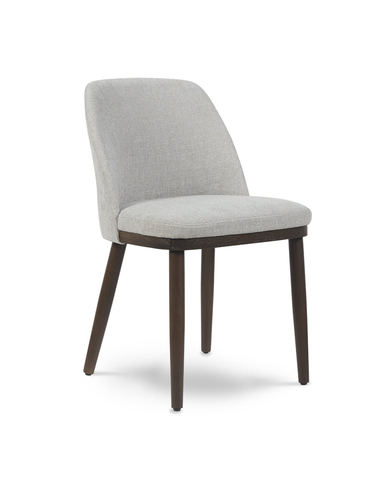Raya Dining Chair in Earl Grey, three-quarter view with curved back