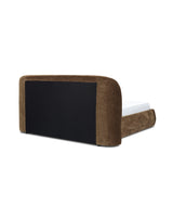 Aykah upholstered Retreat Bed in Roasted Chestnut, rear view showing the frame and seams