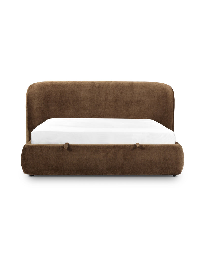 Aykah upholstered Retreat Bed in Roasted Chestnut, front view