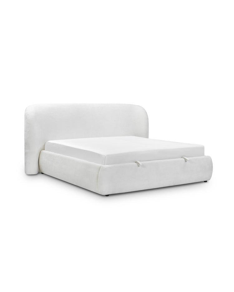 Aykah upholstered Retreat Bed in Chantilly, three-quarter view