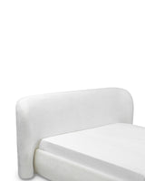 Aykah upholstered Retreat Bed in Chantilly, close-up of the seam and stitching