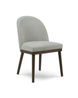 Upholstered Saville Dining Chair in Earl Grey, three-quarter view with high arched back