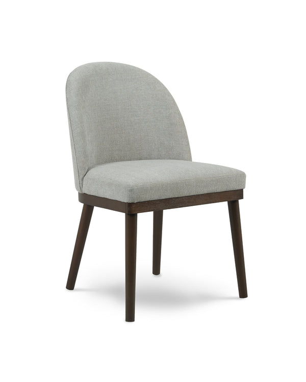 Upholstered Saville Dining Chair in Earl Grey, three-quarter view with high arched back