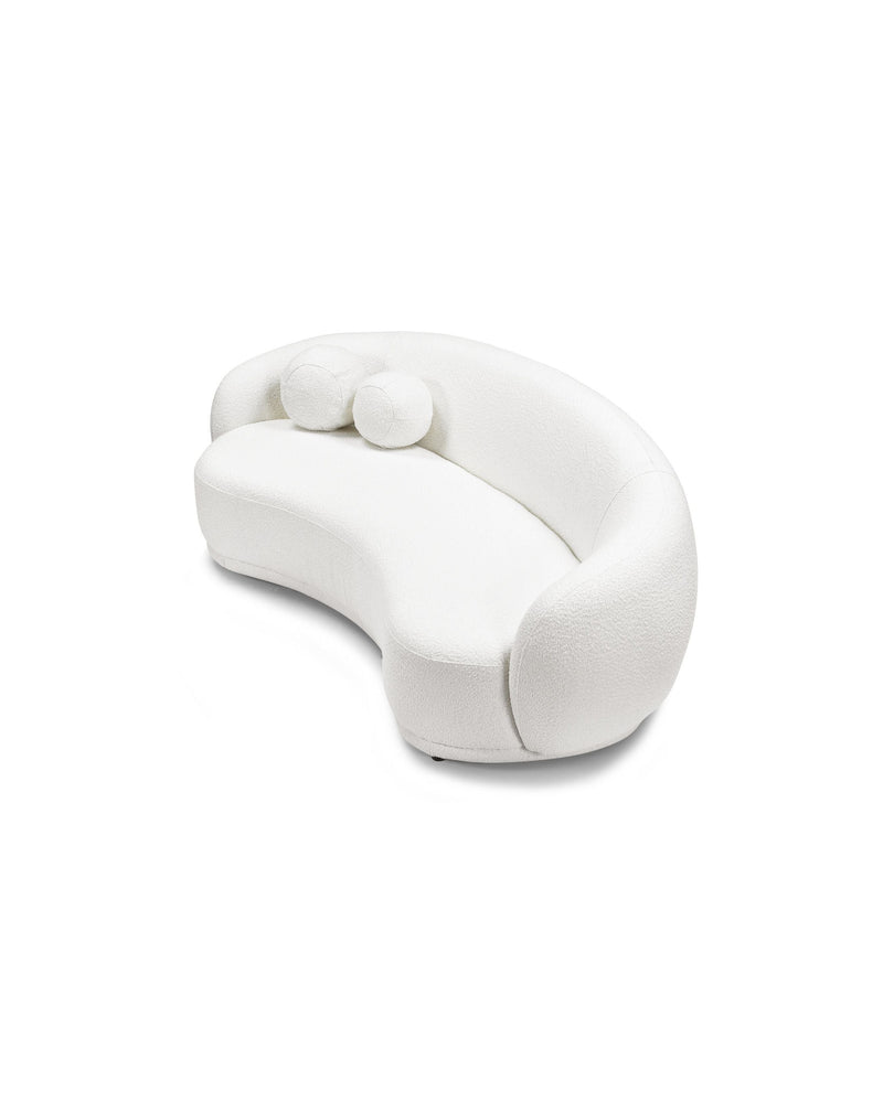 Sienna Sofa in Coconut Bouclé, three-quarter view showing seat depth