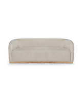 Sorelle Sofa in Almond Biscotti, front view with curved, wraparound back