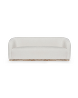 Sorelle Sofa in Bouclé Oyster, front view with curved, wraparound back
