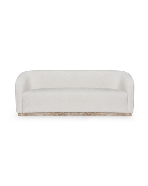 Aykah Sorelle Sofa, front view with curved, wraparound back