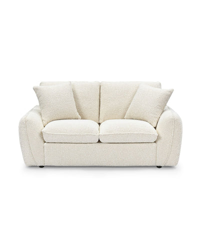 Aykah Veyra Loveseat in Butter Biscuit, front view with curved, rounded arms