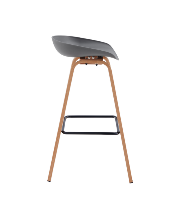 Metal Willow Grey Counter Stool, side profile showing the polypropylene seat