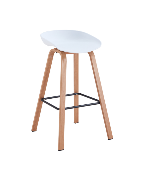 Metal Willow White Counter Stool, three-quarter view with polypropylene seat