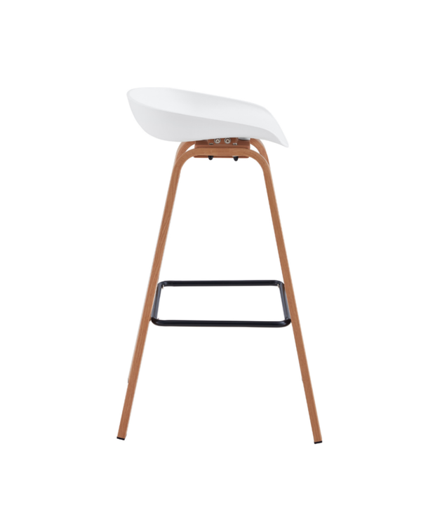 Metal Willow White Counter Stool, side profile showing the polypropylene seat
