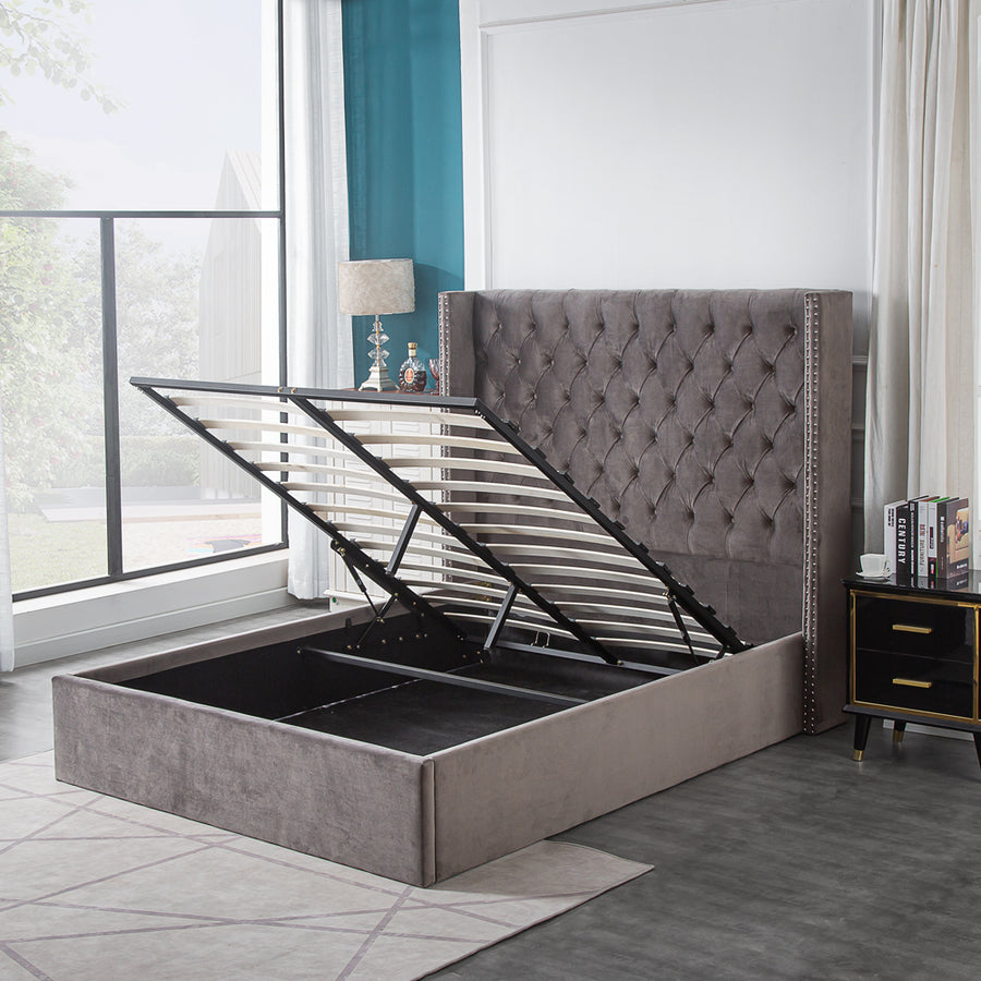 High Quality Tracy Ash Storage Bed Frame headboard queen Online Aykah Furniture
