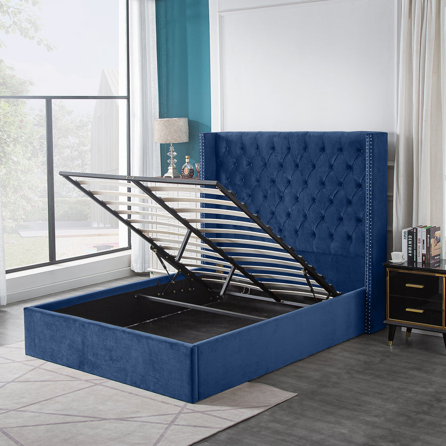 High Quality Tracy Blue Storage Bed Frame headboard queen Online Aykah Furniture