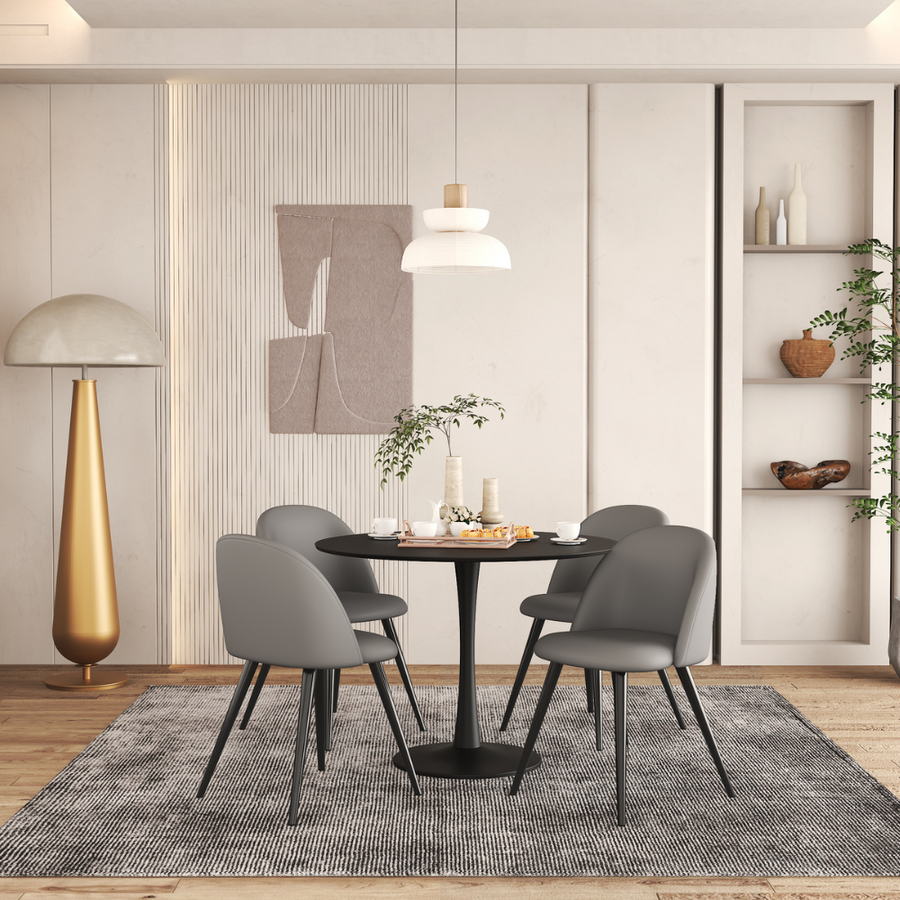 Alan Grey PU Dining Chair + Blanco Black Table Large