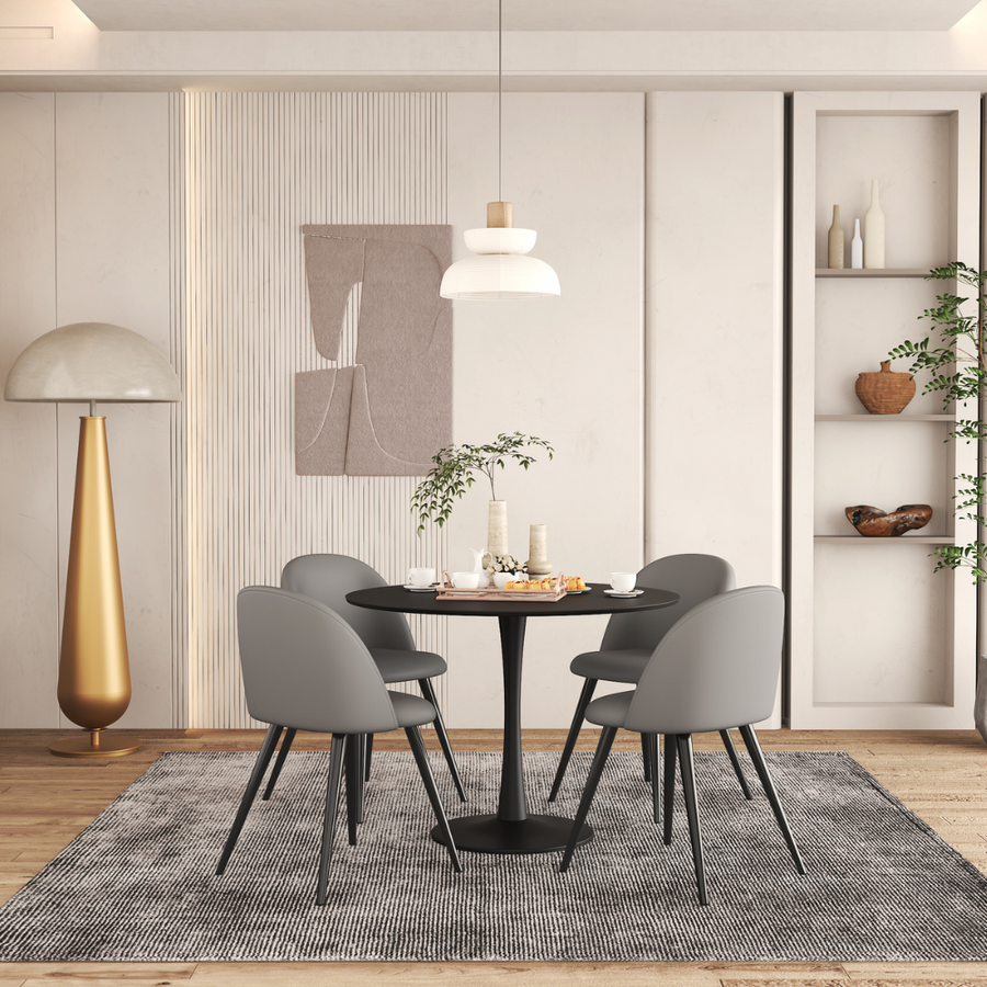 Alan Grey PU Dining Chair + Blanco Black Table Large