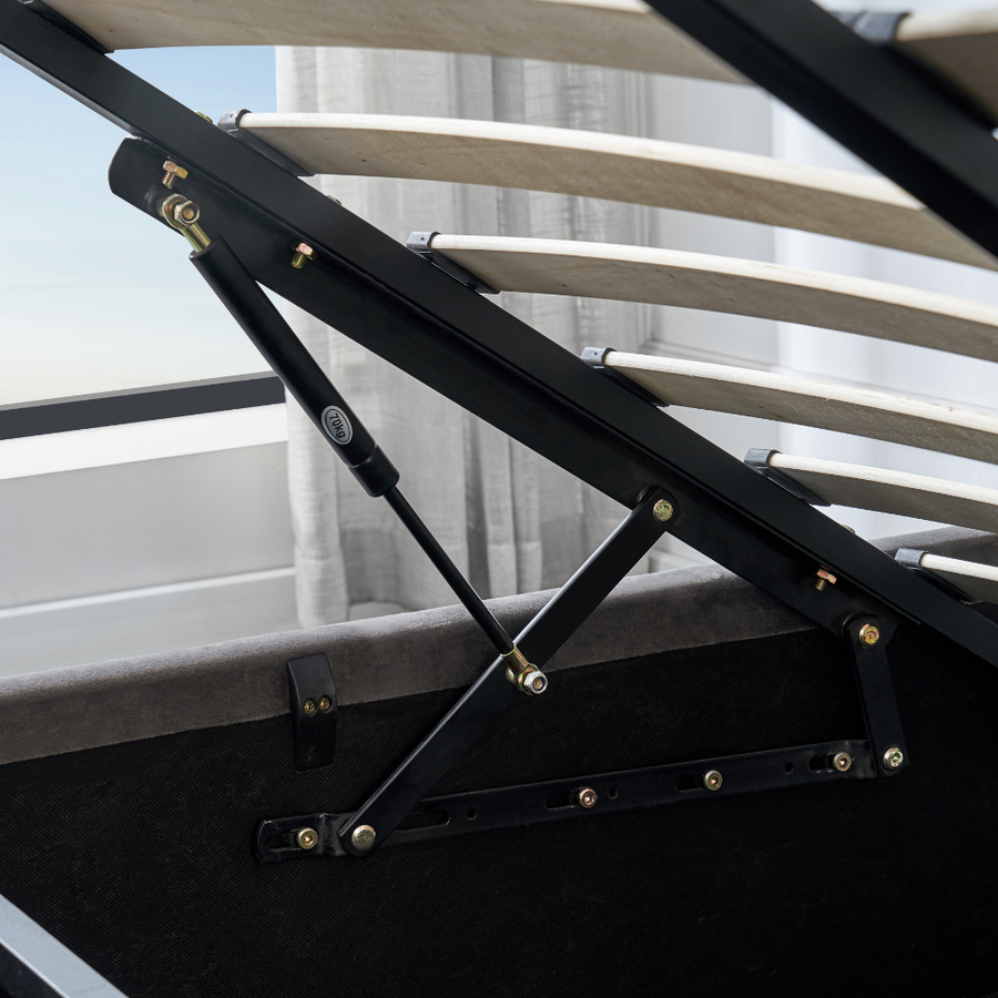 Lit de rangement relevable en velours gris Fez