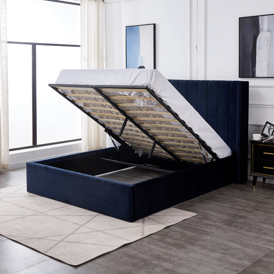 High Quality Jenny Blue Storage Bed adjustable headboard king Online Aykah Furniture