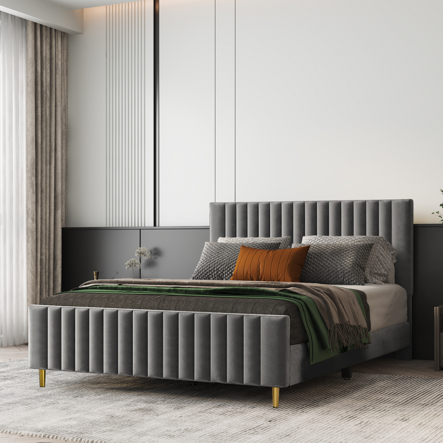 Best Great Quality Ava Grey Platform Bed Frame Online Aykah Furniture