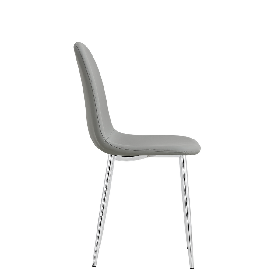 Chaise Sera en PU gris avec pieds chromés