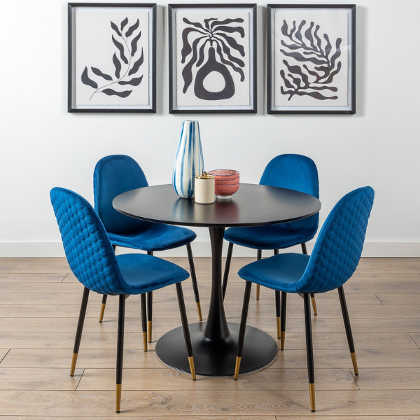 Mink Blue Velvet Chair + Blanco Black Table Medium