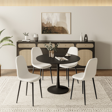 Sera White Dining Chairs + Blanco Black Table Large