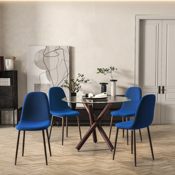 Sera Blue Dining Chairs + Ace Oak Dining Table