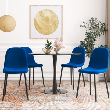 Sera Blue Dining Chairs + Blanco Black Table Large