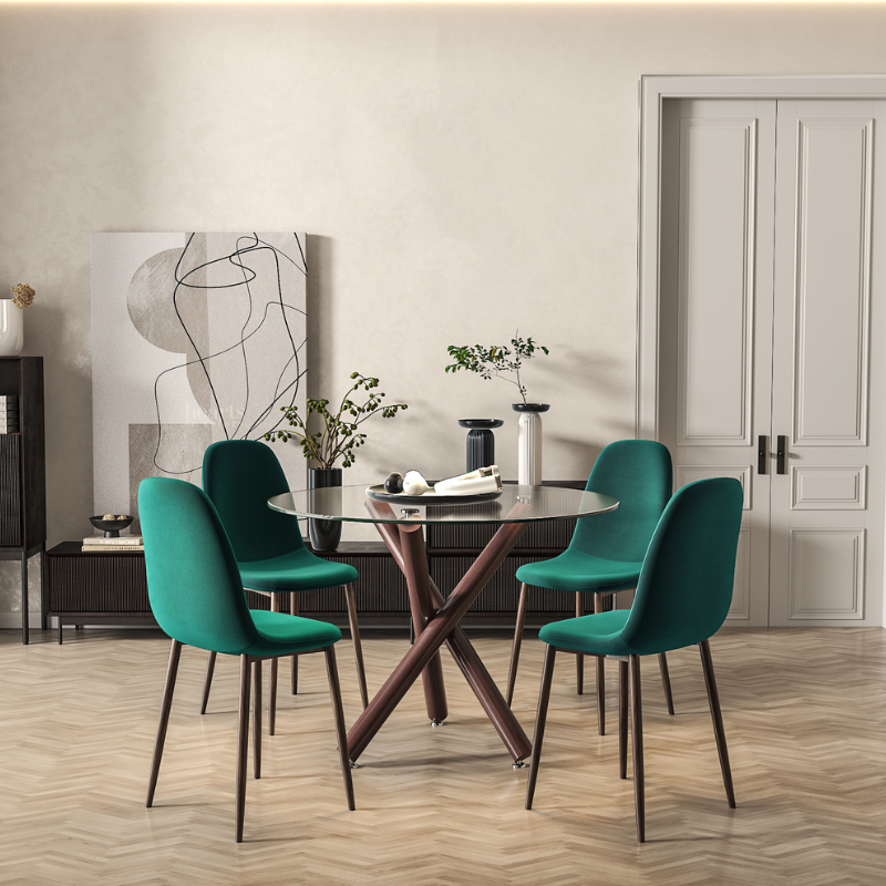 Sera Jade Dining Chairs + Ace Oak Dining Table